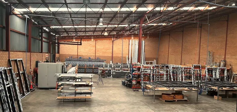 Assembly benches and frame jigs across the GaBe Kewdale factory floor