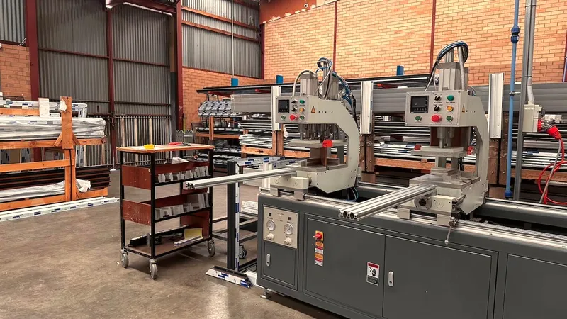 Machinery used to cut and shape uPVC window and door frames at the GaBe Kewdale factory