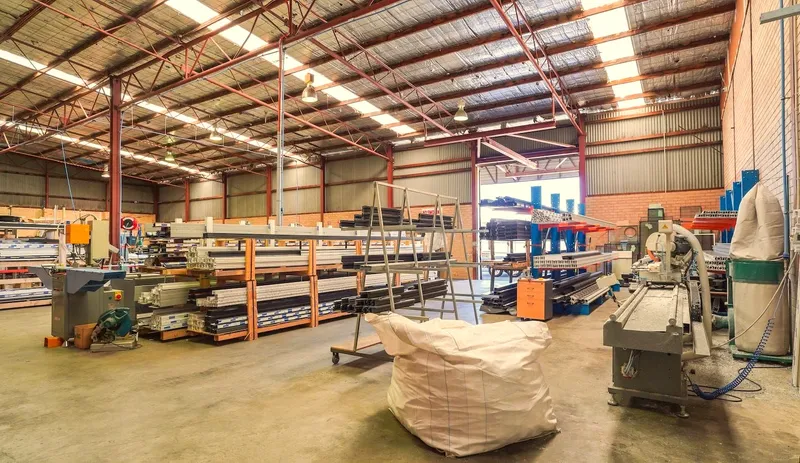 Storage racking and work bays inside the GaBe Kewdale factory