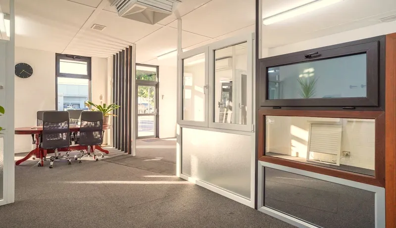 Full-size window and door units on display at the GaBe Kewdale showroom