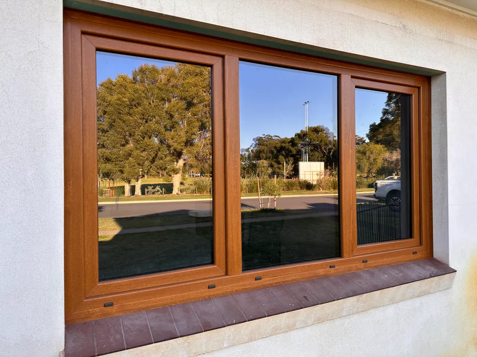 Close-up of uPVC casement window hardware