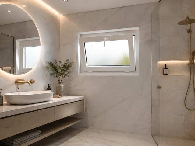 Luxury bathroom with a white uPVC awning window